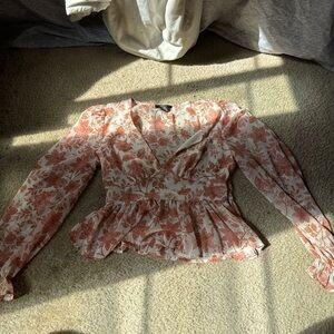 Forever 21 Rust Floral Peplum Blouse